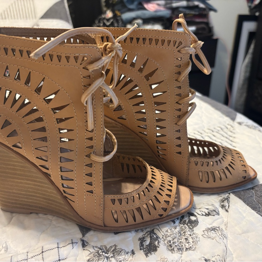 Jeffrey Campbell Tan Leather Cutout Wedges